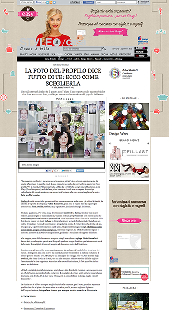 Articolo pubblicato da Badoo.com su «Style.it/casa» con i consigli di Fabio Boccaletti per creare una foto di profilo bella ed efficace.